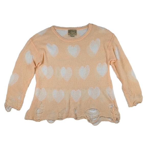 WildFox Distressed Peach Sweater with White Hearts Size - Picture 1 of 6